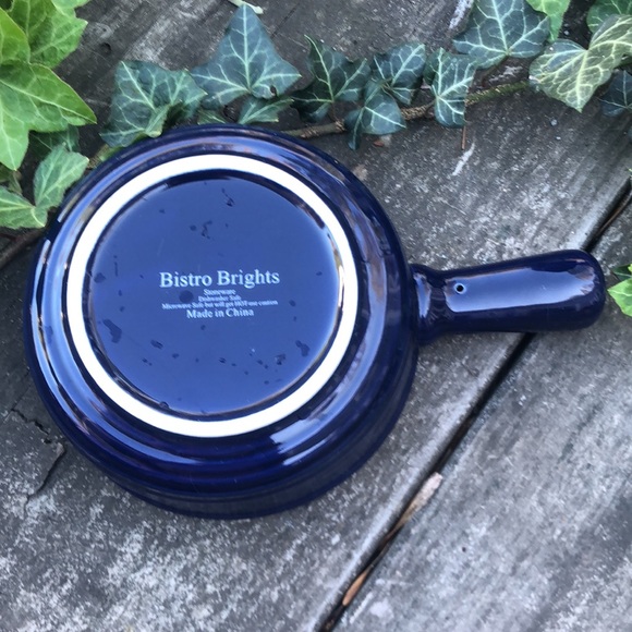 Bowl Soup Cereal Bistro Bright Blue Cobalt Stoneware 3 x 5 Inches - Picture 4 of 5